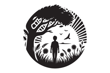  a boy walking silhouette clipart icon illustration, isolated on white background