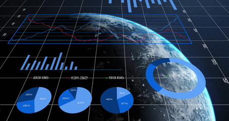 Image of financial data processing over globe
