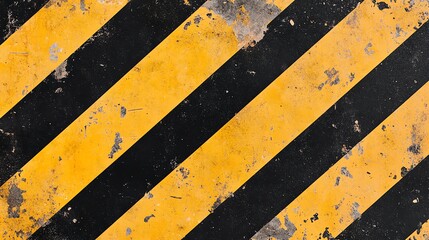 Fototapeta premium Gritty industrial texture with bold yellow and black diagonal stripes, conveying caution and hazard. Perfect for safety themes and rugged designs