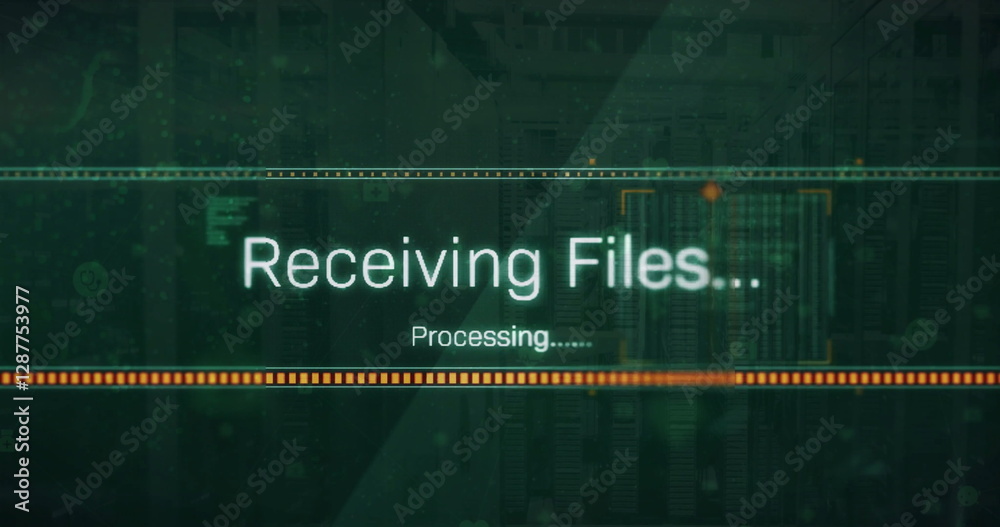 Poster image of text and data processing over computer servers
