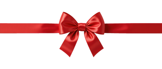 Red Ribbon Bow Isolated on Transparent PNG Background.