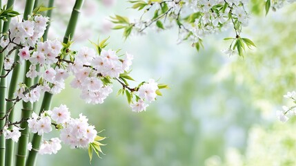 Delicate Cherry Blossom Blooms Against a Gentle Soft Focus Background