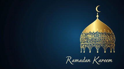 Ramadan Kareem mosque and moon backgrounds. Modern Islamic greeting card template and wallpaper design. Poster and social media banner illustration.
