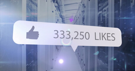 Image of media icons over server room