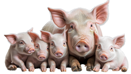 Adorable Pig Family – Mother Pig with Cute Piglets in a Farm Setting