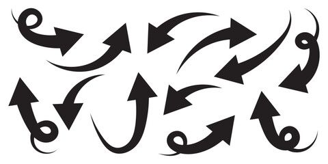 Black and red curved arrows set with directional icons