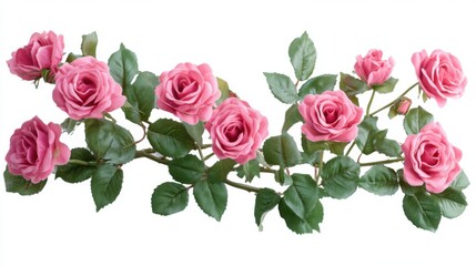 Fototapeta premium A vibrant arrangement of pink roses with lush green leaves, showcasing the beauty of nature and floral elegance.