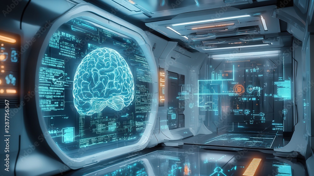 Poster futuristic brain-computer interface that allows seamless human-computer interaction