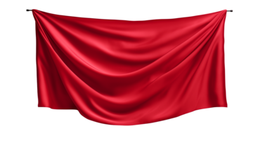 Red flag banner hanging on a wall isolated on transparent background