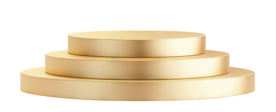 Luxury gold display pedestal for product showcase, isolated on transparent cutout background