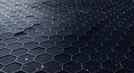 Hexagonal pattern with particles on dark background