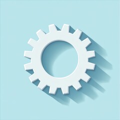 Simple white gear icon on light blue background