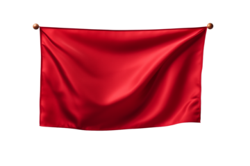 Red flag banner hanging on a wall isolated on transparent background