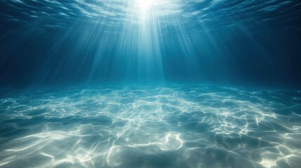 Underwater Tranquility Sunlit Seabed Scene with Azure Water and Gentle Ripples in a Serene Marine Environment Captured from a Low Angle