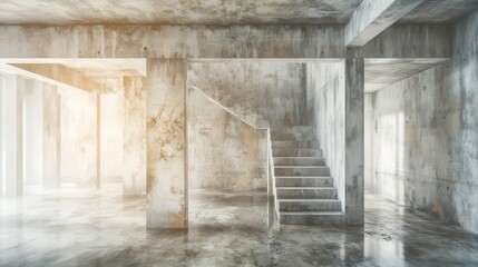 Obraz premium luxury condo under construction, with exposed concrete floors and walls. Focus on the luxurious design features that will eventually be incorporated into the building.