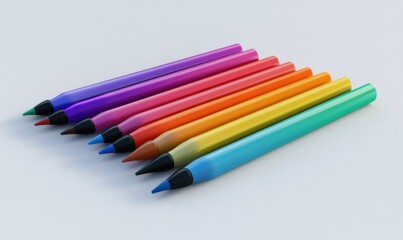 Fototapeta premium A vibrant array of colorful markers arranged in a neat row on a clean white surface