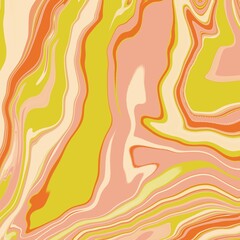 Abstract design featuring swirling patterns of pink, yellow, and orange hues. The colors blend smoothly, creating a marble-like effect with curved lines and organic shapes.