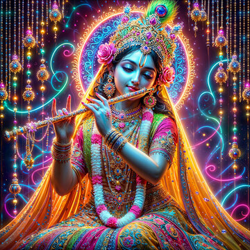 beautiful Multicoloured Neon Illuminated Shri Radha Rani	
