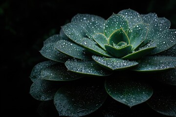 Obraz premium Close-up of a succulent plant covered in water droplets.