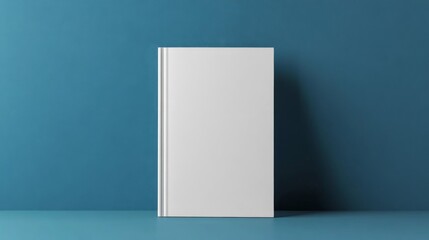 White Blank Book Cover Mockup Against Blue Background