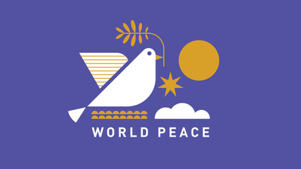 Dove of peace , white flying stylized bird with olive branch © LenLis