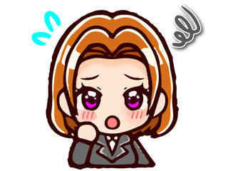 困るスーツ姿の落書き風ちびキャラOL女性のイラスト素材