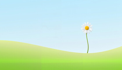 A lone daisy blooms on a green hill under a bright sky, symbolizing simplicity, growth, and the spirit of renewal during the Spring Equinox.