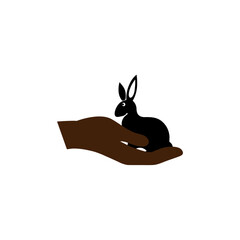 the logo is a rabbit and a brown hand