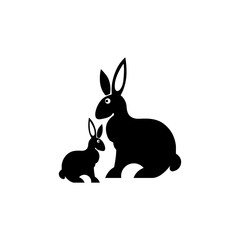 two black rabbits and a white background