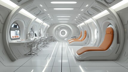 Obraz premium Futuristic Interior of a Minimalist Space Station with Relaxation Area