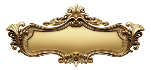 Elegant blank golden nameplate with ornate details, isolated on transparent cutout background