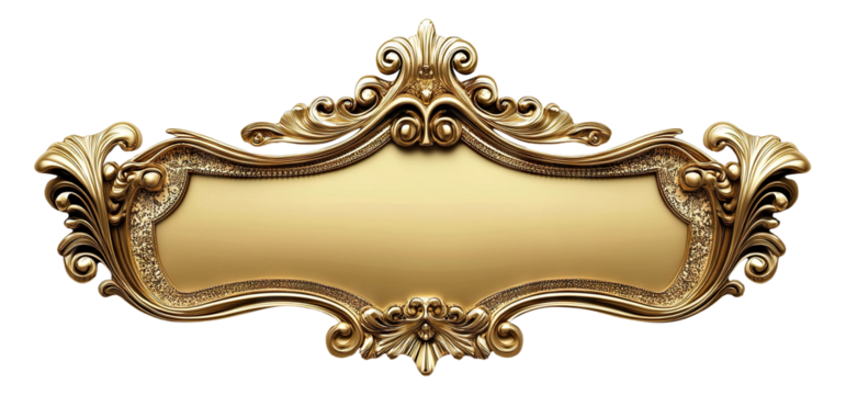 Elegant blank golden nameplate with ornate details, isolated on transparent cutout background - Powered by Adobe