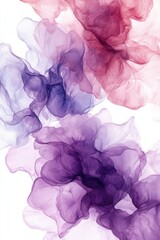 Fototapeta premium Ethereal watercolor bloom in shades of amethyst rose and lavender on white abstract background artistic fluid smoke effect delicate translucent texture