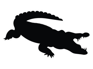 Silhouette of a Crocodile vector illustration art , isolated on white background