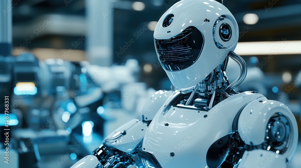 Poster robot with specialized arms that performs intricate, high-precision tasks like electronics assembly 
