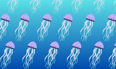seamless pattern of cute jellyfish swimming in the ocean