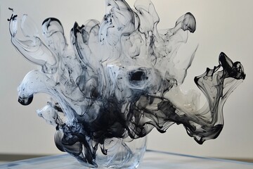 Elegant black smoke swirls create dynamic abstract patterns on a white background