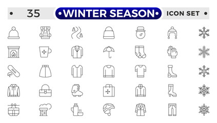 Winter season outline icon collections. Containing Spring, Hail, Humidity, Fall, Fog, Winter, Snow, Wind, Rainy, and Seasons icons.