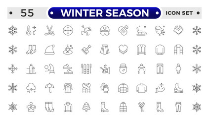 Winter season outline icon collections. Containing Spring, Hail, Humidity, Fall, Fog, Winter, Snow, Wind, Rainy, and Seasons icons.