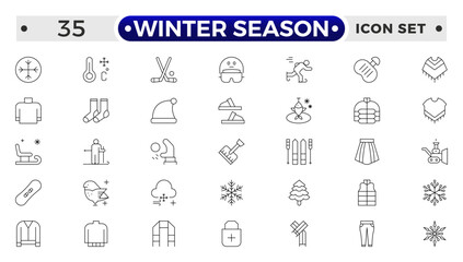 Winter season outline icon collections. Containing Spring, Hail, Humidity, Fall, Fog, Winter, Snow, Wind, Rainy, and Seasons icons.