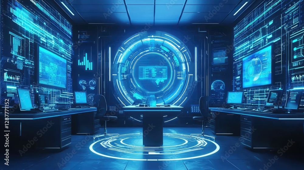 Poster futuristic data control room with advanced technology display