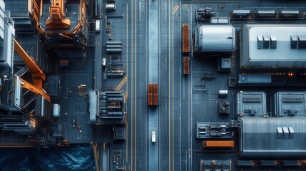 futuristic cargo port with fully automated robotic loading systems.