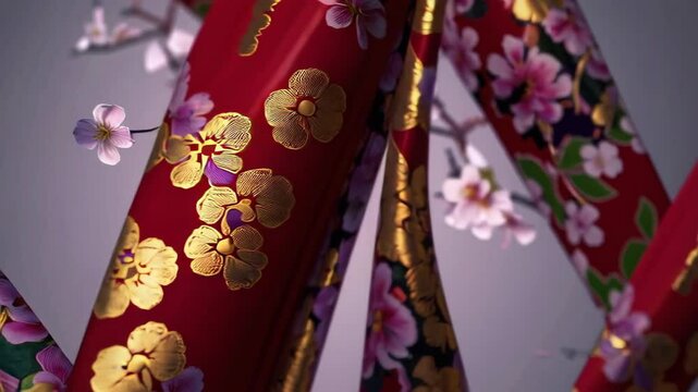 Japanese Aesthetic in Red: A Sakura-Inspired Kimono-Style Visual Experience