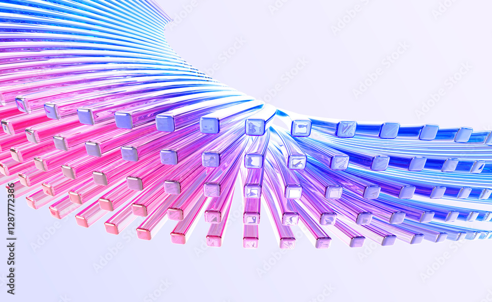 Wall mural colorful glass line speed effect. abstract wave pattern in perspective with holographic gradient on 