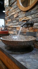 Modern bathroom sink with flowing water