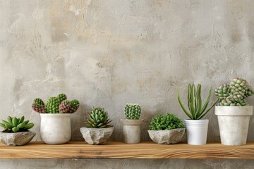 Ultra Quality Image of Aesthetic Home with Cactus and Plants on a Wooden Shelf