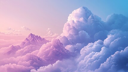 Dreamy Mountain Landscape with Colorful Soft Clouds at Sunset