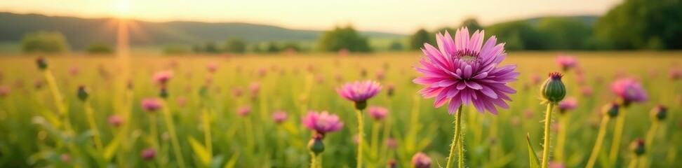 Obraz premium Full bloom of Centaurea nigrescens Tyrol Knapweed in a field, bloom, flora