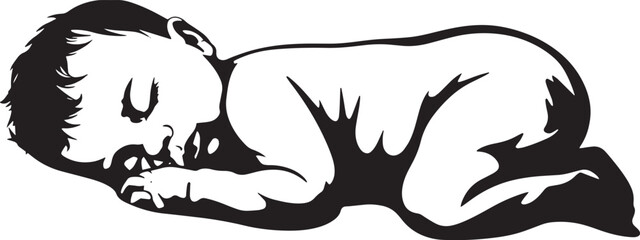 Sleeping baby silhouette, stylized line logo. Cute simple vector illustration.