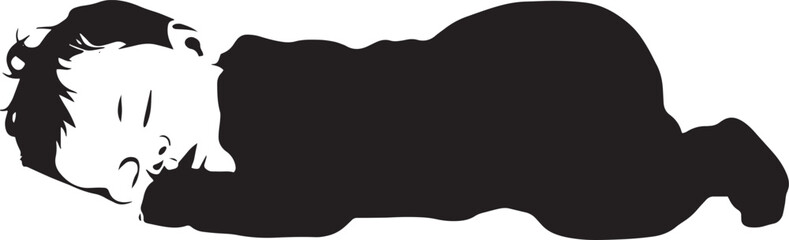 Sleeping baby silhouette, stylized line logo. Cute simple vector illustration.